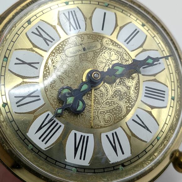 Vintage Gold Tone Happy Home Alarm Clock Filigree West Germany Luminous - *As Is - Picture 3 of 8